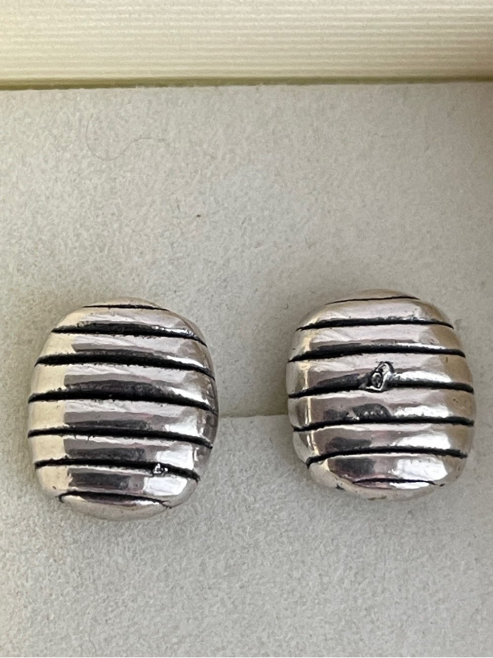 Sterling Silver Striped Dome Earrings - Silver